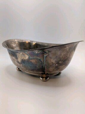 Vintage 1953 Reed & Barton Silver Plate Footed Bowl 133 Catchall Tray Patina MCM
